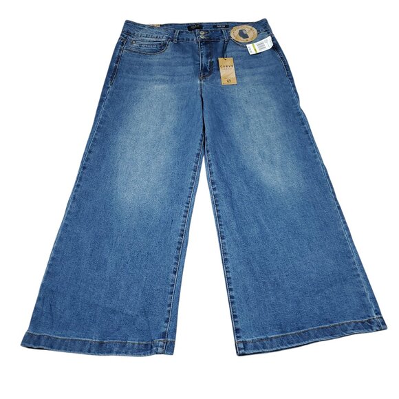 CROPPED Curve Appeal High Rise Wide Leg Stretch Blue Jeans Size 14 32 - Picture 1 of 8